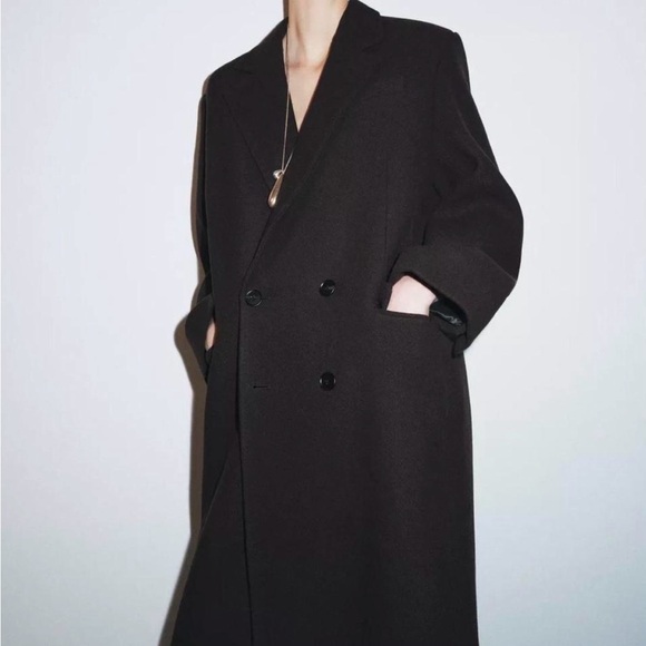 ZARA BROWN OVERSIZED DOUBLE BREASTED WOOL COAT ZW COLLECTION - Picture 2 of 6